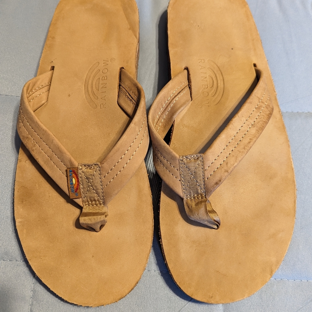 Rainbow men's leather flip flops, size XL